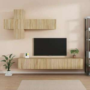 7 részes sonoma tölgyszínű szerelt fa tv-szekrényszett kép