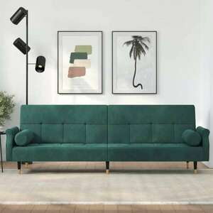 vidaXL sötétzöld bársony kanapéágy párnákkal kép