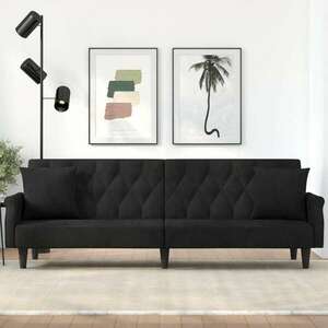 Fekete szövet kanapéágy karfákkal kép