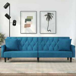 vidaXL kék bársony kanapéágy karfákkal kép