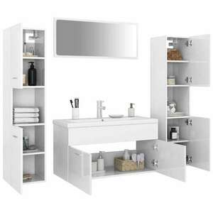 Magasfényű fehér forgácslap fürdőszobai bútorszett kép