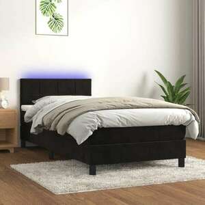 Fekete bársony rugós és led-es ágy matraccal 90x190 cm kép