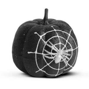 Halloween-i tök dekoráció - fekete glitteres - pókhálóval - 15 cm kép