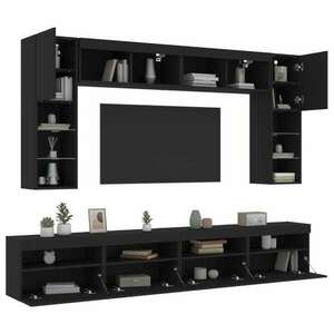 vidaXL 8 darabos fekete falra szerelhető TV-szekrényszett LED-ekkel kép