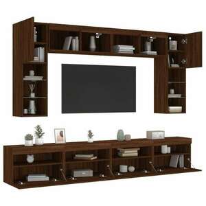 vidaXL 8 db barna tölgy színű falra szerelhető TV-szekrény LED-ekkel kép