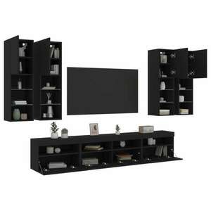 vidaXL 7 darabos fekete falra szerelhető TV-szekrényszett LED-ekkel kép