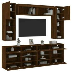 vidaXL 6 db barna tölgy színű falra szerelhető TV-szekrény LED-ekkel kép