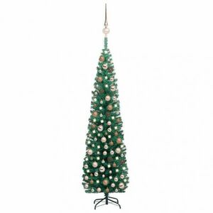 Zöld vékony műkarácsonyfa led-ekkel és gömbökkel 240 cm kép