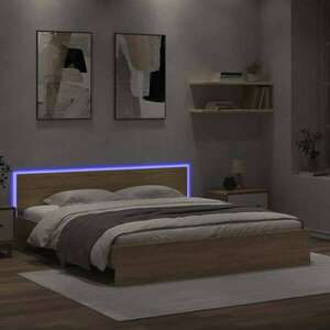 vidaXL sonoma tölgy színű ágykeret fejtámlával és LED-del 200 x 200 cm kép
