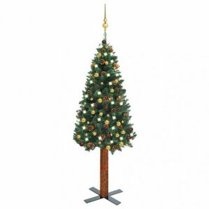 Zöld vékony karácsonyfa LED-ekkel és gömbszettel 150 cm kép