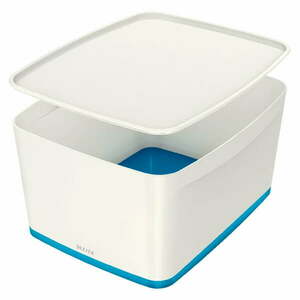 Fehér-kék fedeles műanyag tárolódoboz 32x38.5x20 cm MyBox – Leitz kép