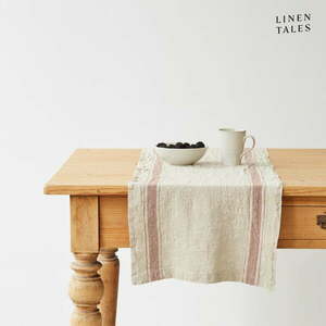 Len asztali futó 40x200 cm Beige Stripe Vintage – Linen Tales kép