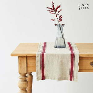 Len asztali futó 40x200 cm Red Stripe Vintage – Linen Tales kép