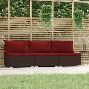vidaXL 3 személyes barna polyrattan kerti kanapé párnákkal kép