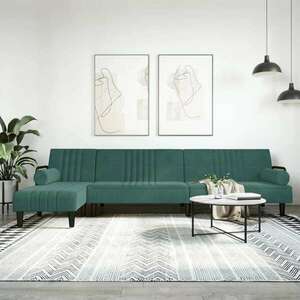vidaXL sötétzöld L-alakú bársony kanapéágy 260x140x70 cm kép