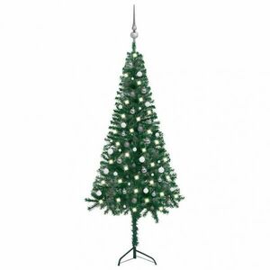 Zöld PVC sarok műkarácsonyfa LED-ekkel és gömbszettel 240 cm kép