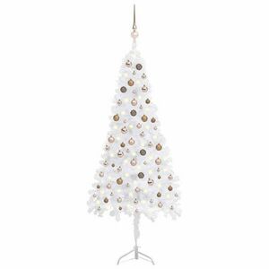Fehér PVC sarok műkarácsonyfa LED-ekkel és gömbszettel 210 cm kép