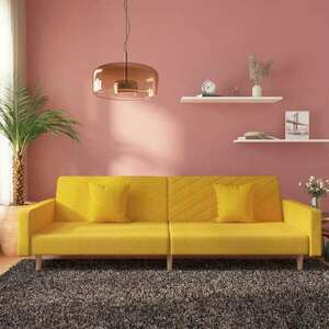 vidaXL kétszemélyes sárga szövet kanapéágy két párnával kép
