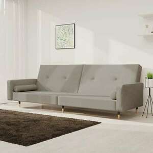 vidaXL 2 személyes világosszürke bársony kanapéágy két párnával kép