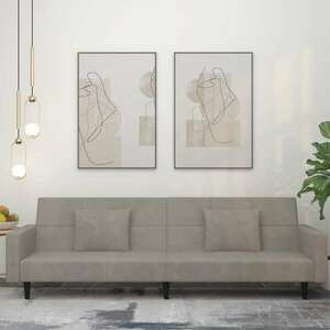 vidaXL 2 személyes világosszürke bársony kanapéágy két párnával kép