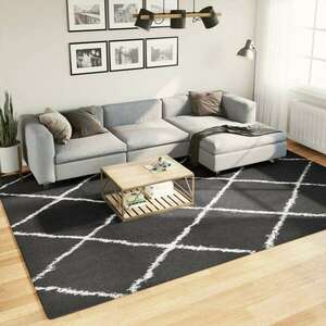vidaXL fekete és krém hosszú szálú bozontos modern szőnyeg 240 x 340cm kép