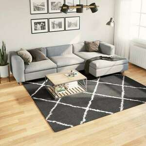 vidaXL fekete és krém hosszú szálú bozontos modern szőnyeg 240 x 240cm kép