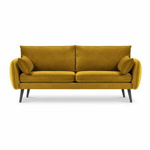 Lento sárga bársony kanapé fekete lábakkal, 198 cm - Kooko Home kép