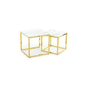 HowHomely KÉSZLET 2x Kávésasztal LIGHT 42x45 cm arany/fehér márvány kép