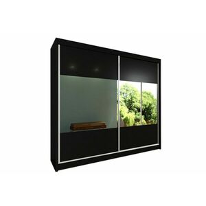 IRINA tolóajtós ruhásszekrény tükörrel, fekete, 200x216x61 kép