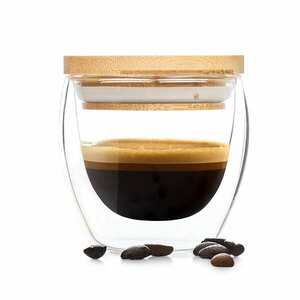 Bambuswald Kávéspohár fedéllel, 100 ml, kézműves, boroszilikát üveg, bambusz kép
