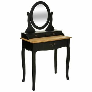Vintage stílusú fésülködő asztal, tükörrel és 3 fiókkal, fekete - VENISE - Butopêa kép