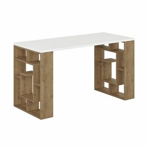 Íróasztal, fehér, sötét tölgyfa, polccal 150 cm - ESCARGOT - Butopêa kép