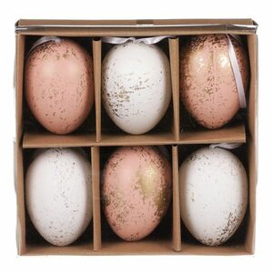 Mű húsvéti tojás szett arannyal díszített, rózsaszín és fehér, 6 db kép