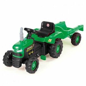 Dolu gyermek pedálos traktor pótkocsival, zöld kép