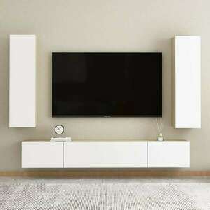 vidaXL 2 db fehér és tölgyszínű forgácslap TV-szekrény 30, 5x30x110 cm kép