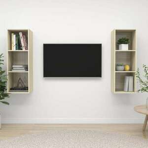2 db tölgyszínű forgácslap falra szerelhető tv-szekrény kép