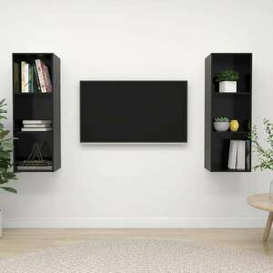 vidaXL 2 db magasfényű fekete forgácslap fali TV-szekrény kép