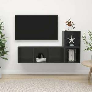 vidaXL 2 részes magasfényű szürke forgácslap TV-szekrény szett kép