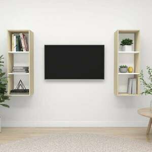 vidaXL 2 db fehér és tölgyszínű forgácslap fali TV-szekrény kép