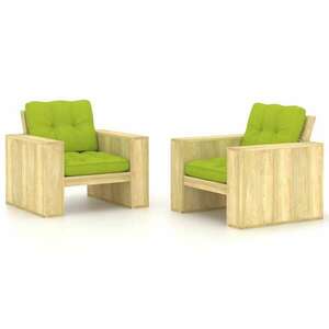 vidaXL 2 db impregnált fenyőfa kerti szék élénkzöld párnákkal kép