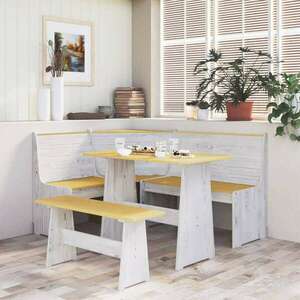vidaXL mézbarna és fehér tömör fenyőfa étkezőasztal paddal kép