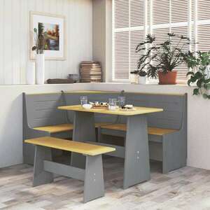 vidaXL mézbarna és szürke tömör fenyőfa étkezőasztal paddal kép