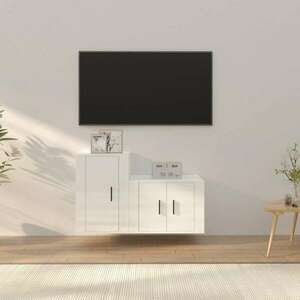 vidaXL 2-részes magasfényű fehér szerelt fa TV-szekrényszett kép