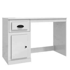 Magasfényű fehér szerelt fa íróasztal fiókkal 115x50x75 cm kép