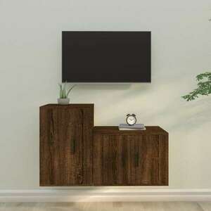 2-részes barna tölgyszínű szerelt fa tv-szekrényszett kép