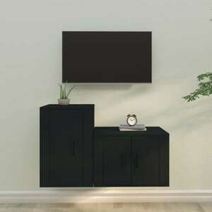 vidaXL 2-részes fekete szerelt fa TV-szekrényszett kép