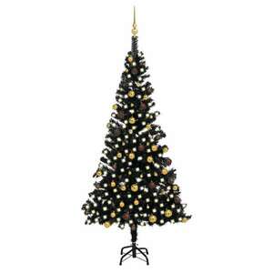 Fekete pvc műkarácsonyfa led fényekkel és gömbszettel 210 cm kép