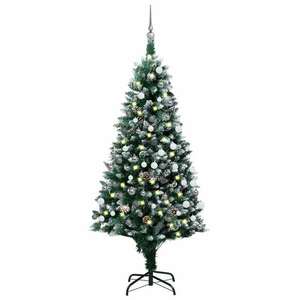vidaXL zöld karácsonyfa LED-fényekkel és fenyőtobozokkal 150 cm kép