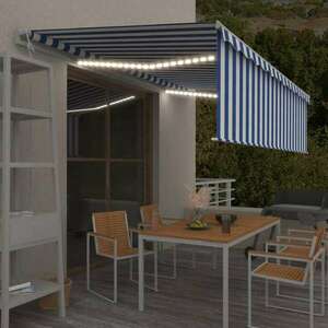 vidaXL kék-fehér redőnyös, szélérzékelős, LED-es napellenző 5x3 m kép