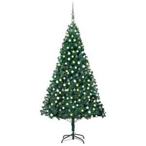 vidaXL zöld műkarácsonyfa LED-fényekkel és gömbszettel 210 cm kép